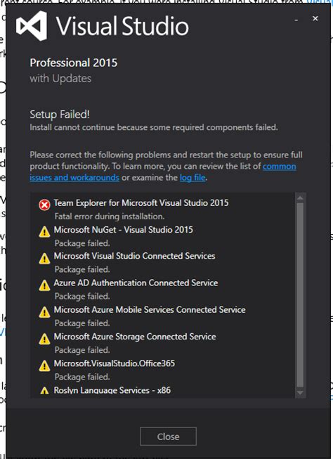 test tools for microsoft visual studio 2015 package failed|microsoft visual studio package not working.